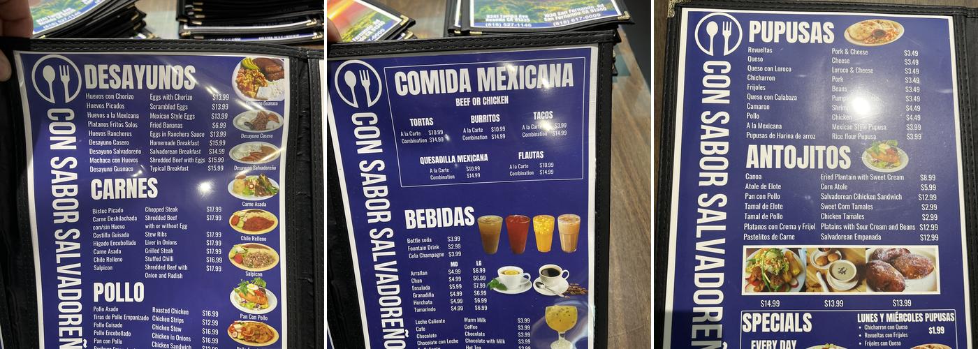 Con Sabor Salvadoreno #2 Menu