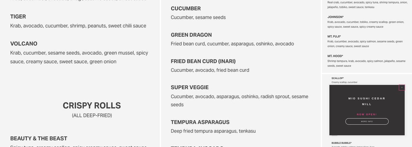 Mio Sushi Killingsworth Menu