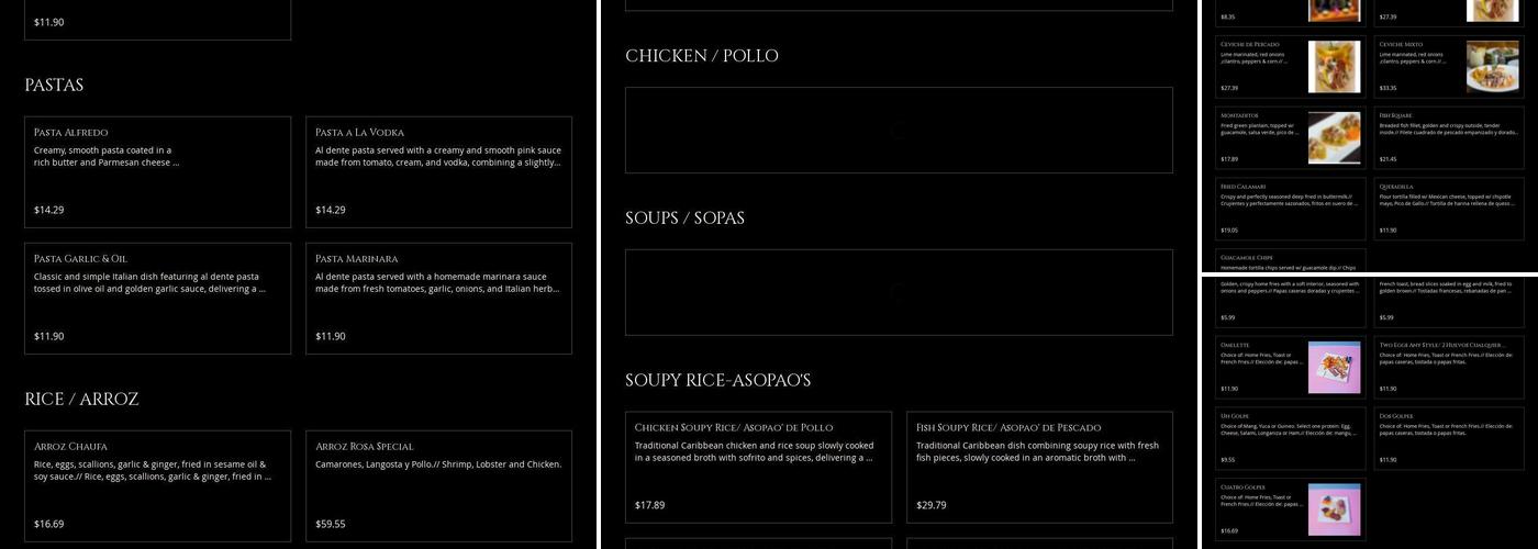 Rosa’s Steakhouse Menu