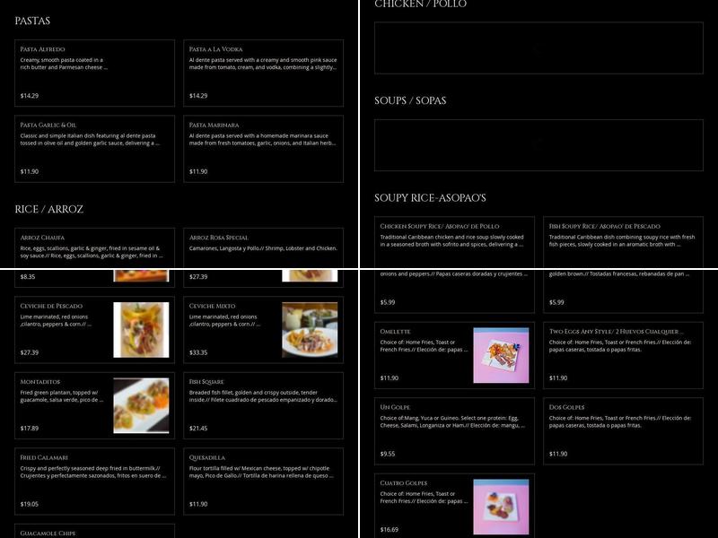 Rosa’s Steakhouse Menu