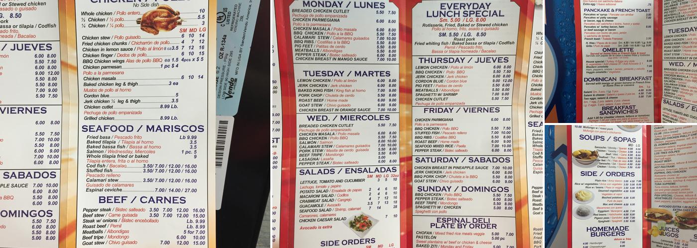 The Original Espinal Deli 2 Menu
