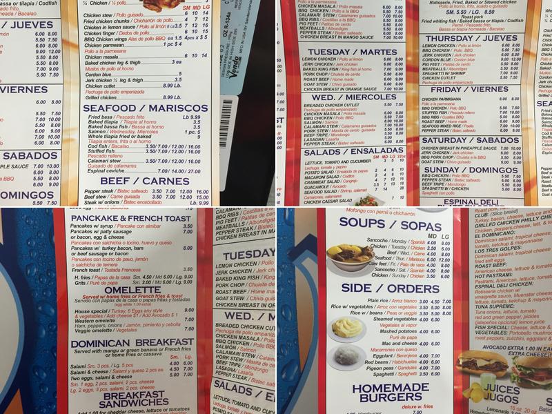 The Original Espinal Deli 2 Menu