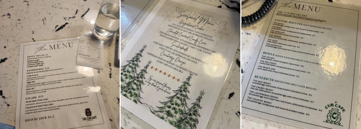The Cub Cafe Menu