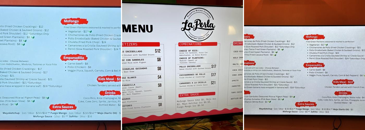 La Perla Castro Valley Menu