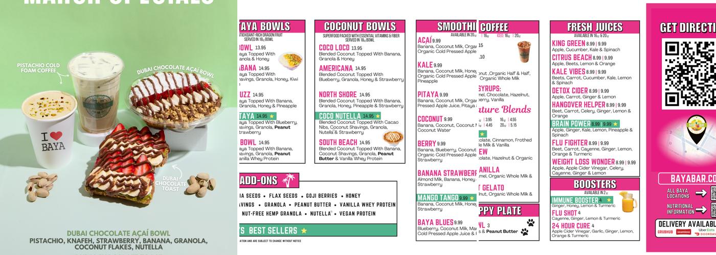 Baya Bar - Acai & Smoothie Shop Menu
