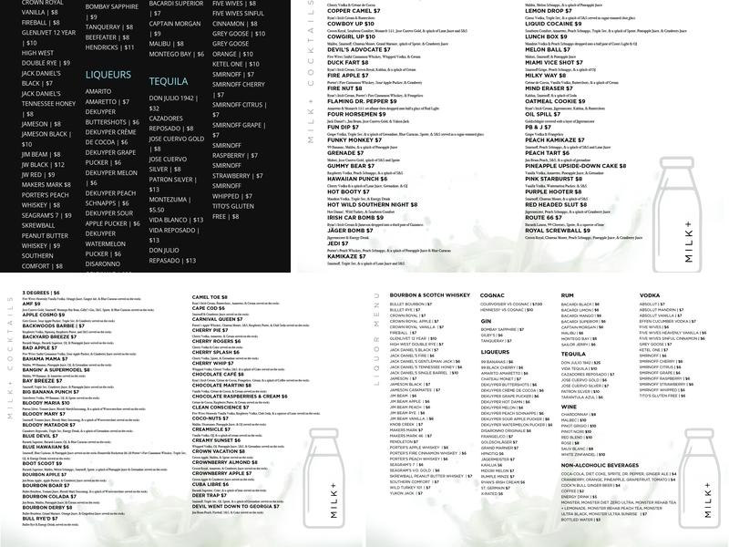 MILK+ Menu