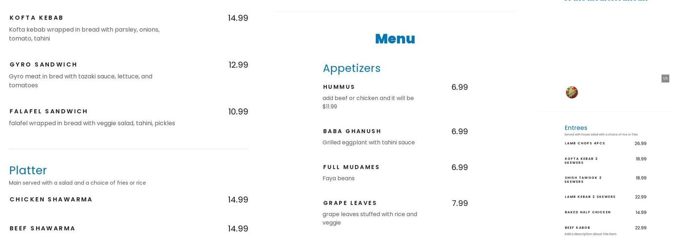 Zaman Grill & Shawarma Menu