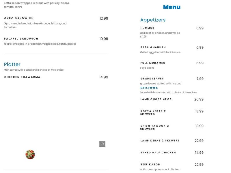 Zaman Grill & Shawarma Menu