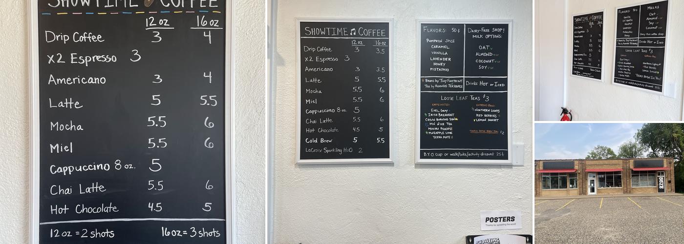 Showtime Studio and Coffee Menu