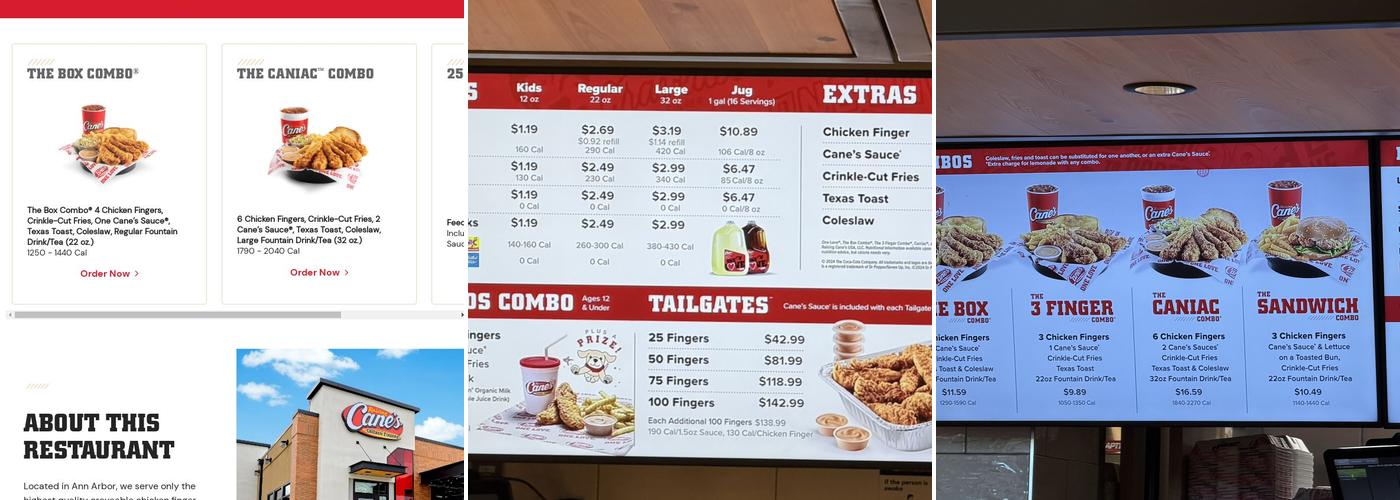 Raising Cane's Chicken Fingers Menu