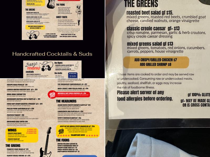 Tipsy Cowboy Country Dive Menu