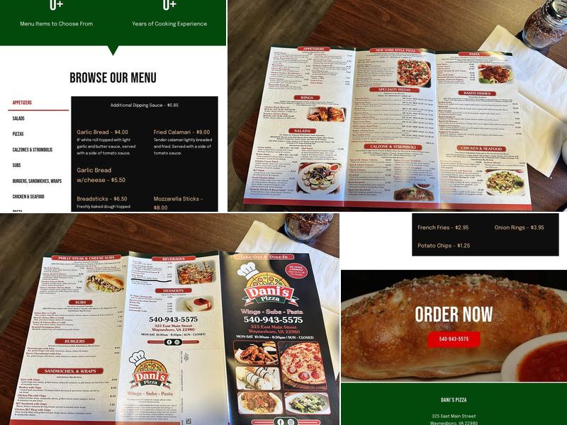Dani's Pizza Menu