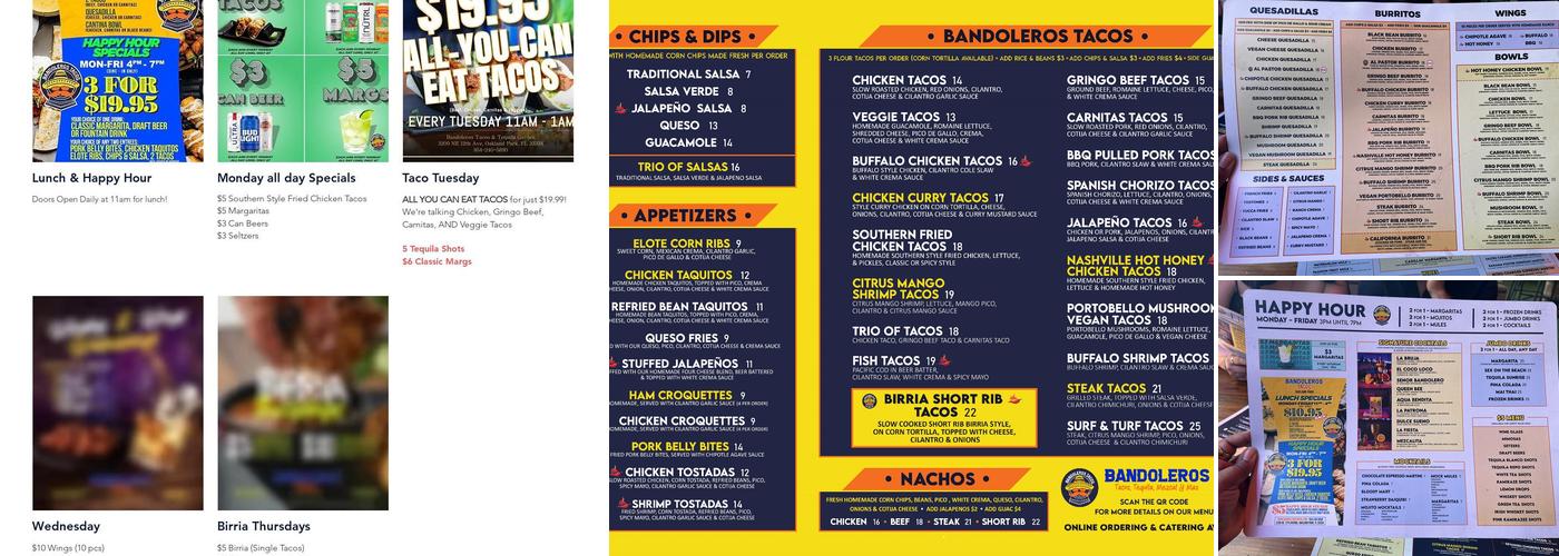 Bandoleros Tacos and Tequila Garden Menu