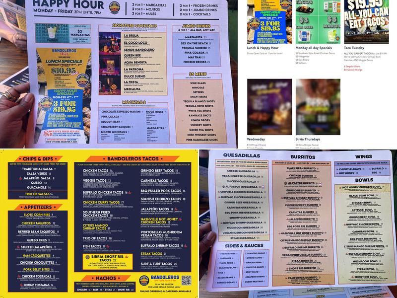 Bandoleros Tacos and Tequila Garden Menu