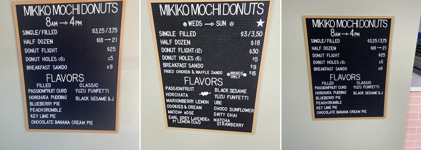 Mikiko Mochi Donuts Menu