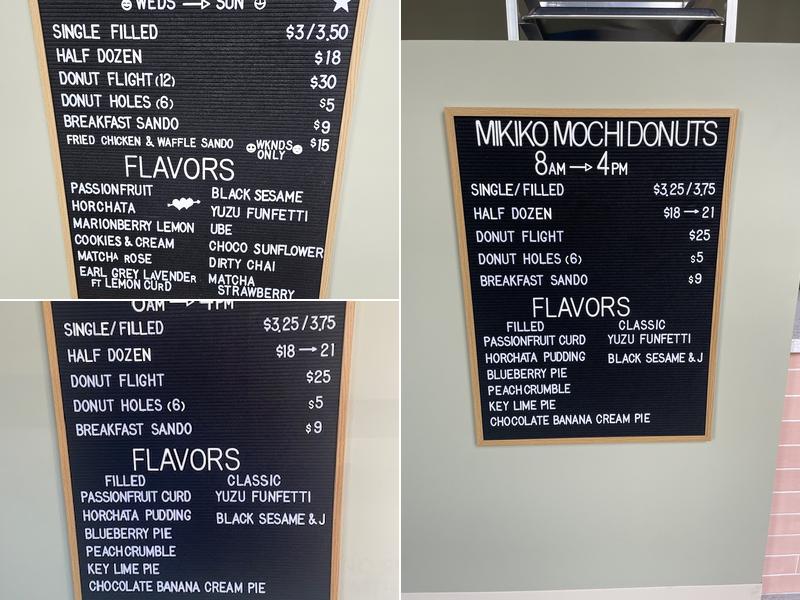 Mikiko Mochi Donuts Menu