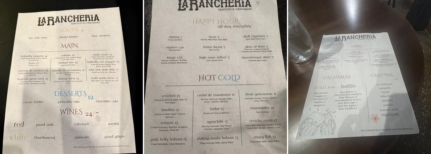 La Rancheria Seafood & Caguamas Menu