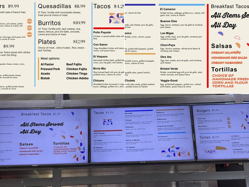 Que Rico Tacos y Mas Menu