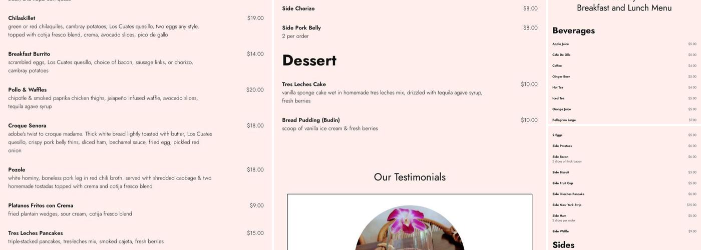 Adobe Restaurant and Bar Menu