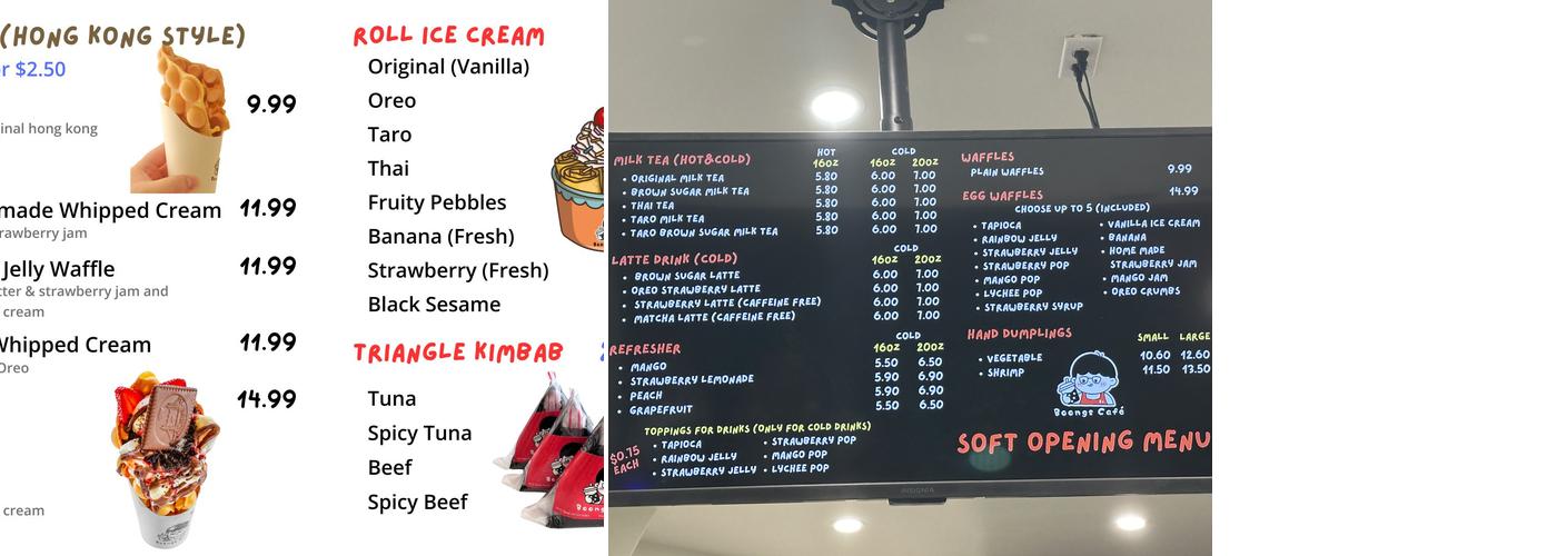 Boongs Cafe Menu