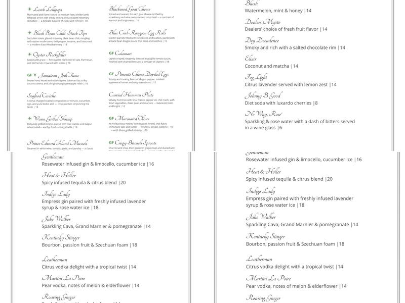 Honey and Hooch Menu