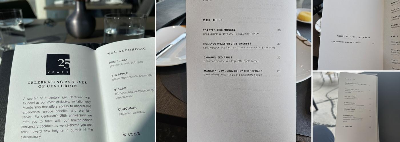 Centurion New York Menu