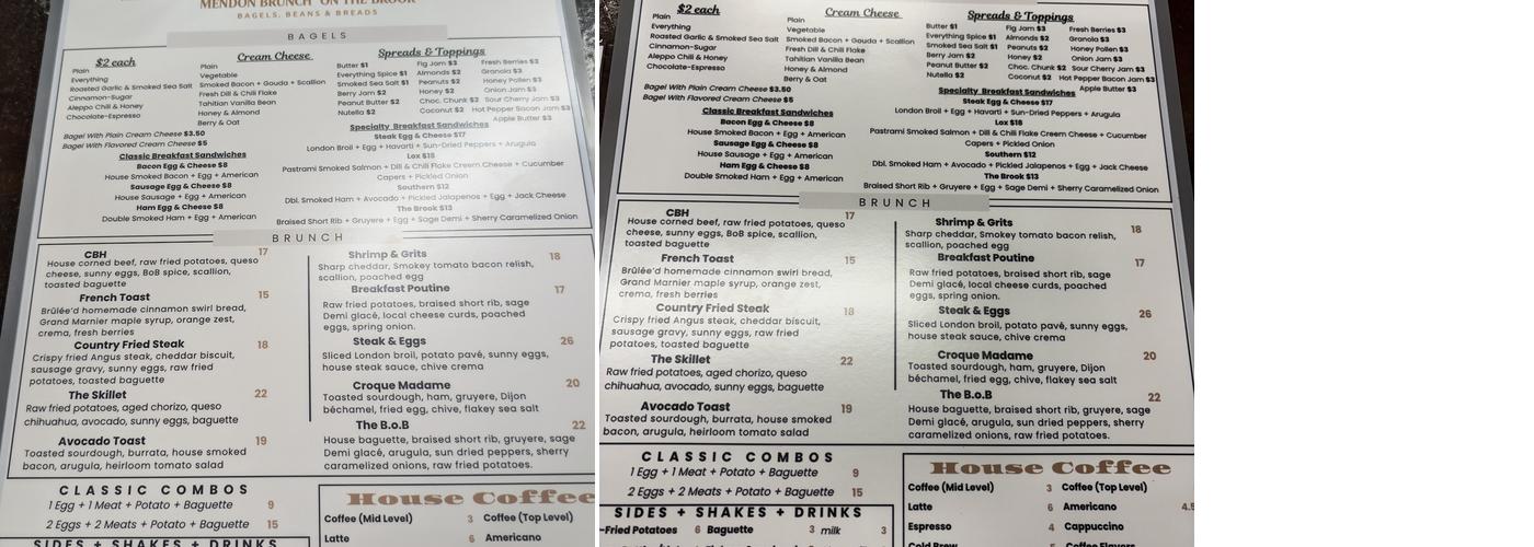 Mendon Brunch on the Brook Menu