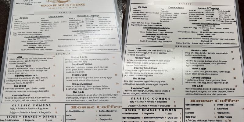 Mendon Brunch on the Brook Menu