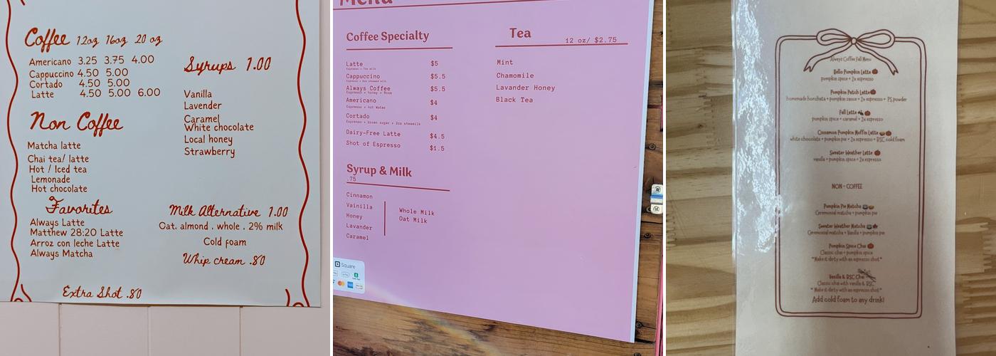 Always Coffee House Menu