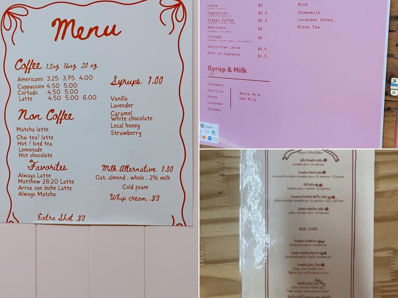 Always Coffee House Menu