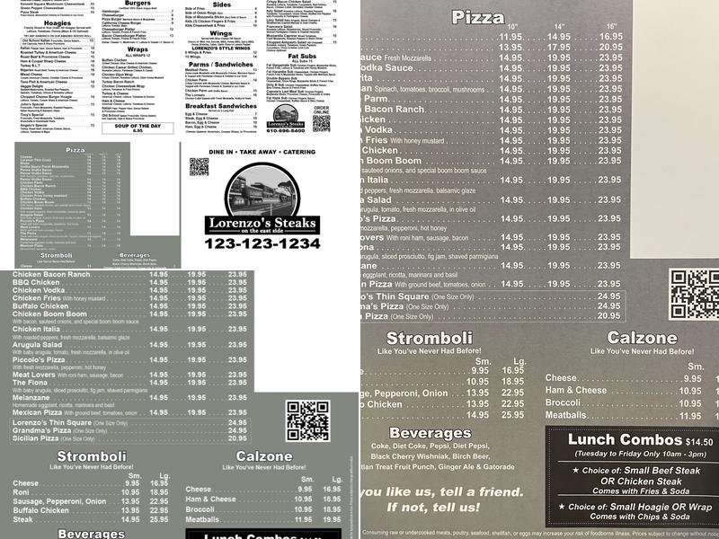 Lorenzo’s Pizza Steaks & Hoagies II Menu