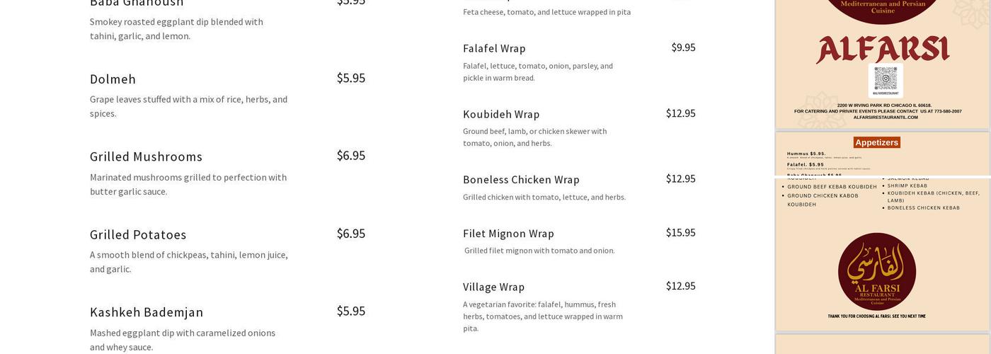 Alfarsi Restaurant Menu