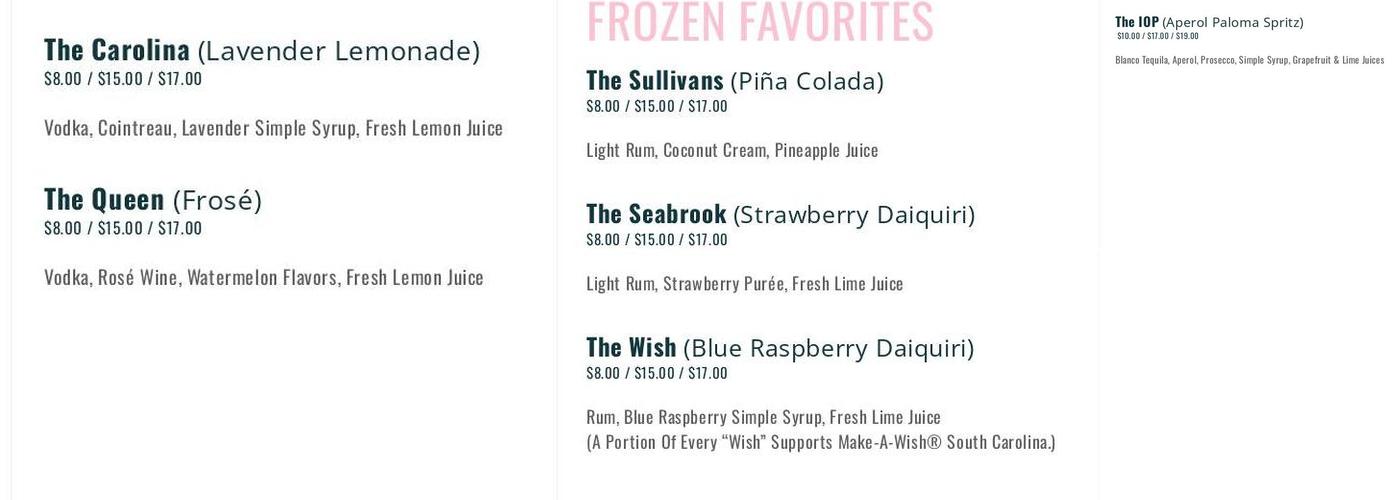Zachary's Daiquiris | Downtown Charleston Bar Menu