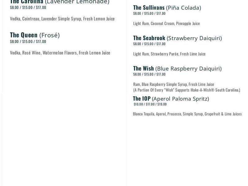 Zachary's Daiquiris | Downtown Charleston Bar Menu