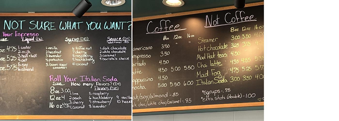 The 15% Board Game Cafe Menu