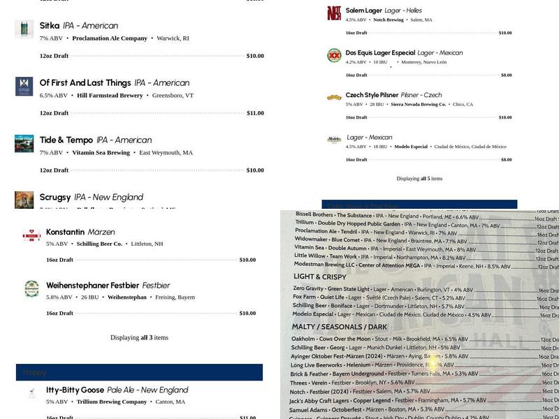 The Great American Beer Hall Menu