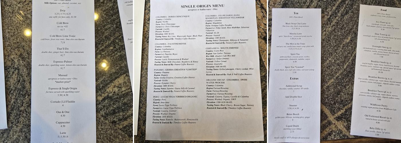 Witness Coffee Roasters Menu