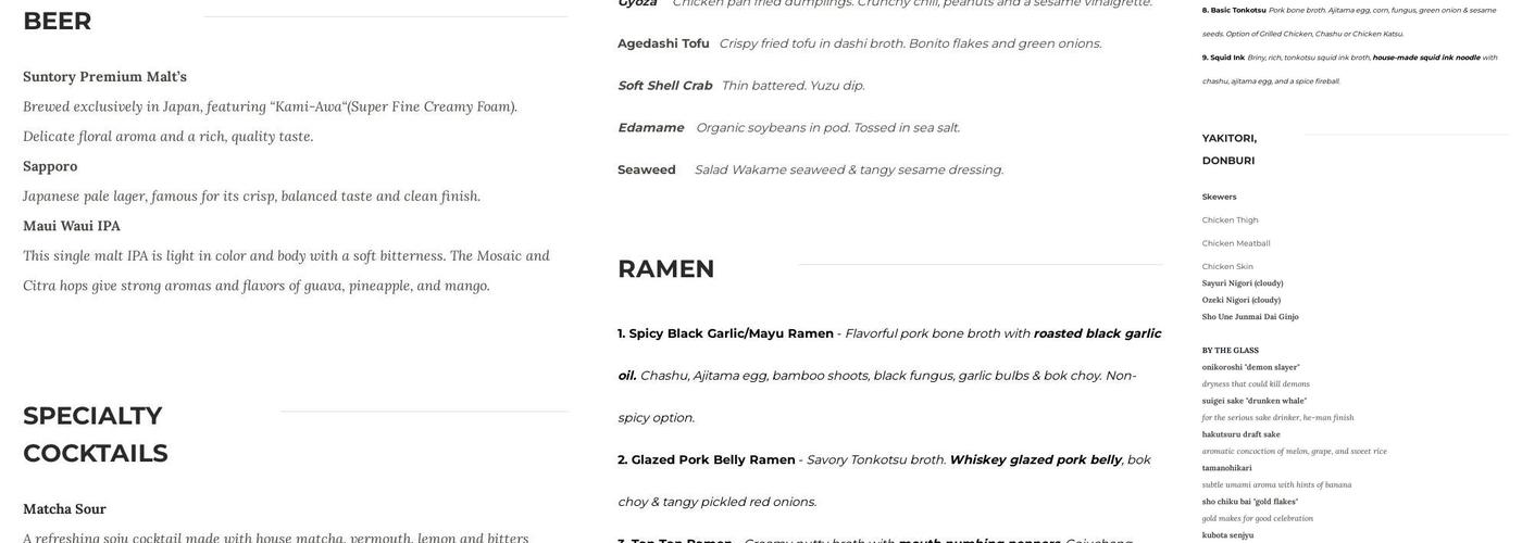 Sobo Ramen Berkeley Menu
