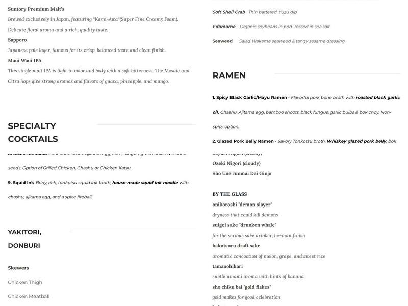 Sobo Ramen Berkeley Menu