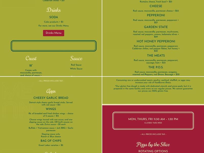 The Fold Goshen Menu