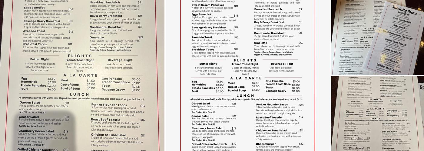 Bay and Berry Cafe Menu