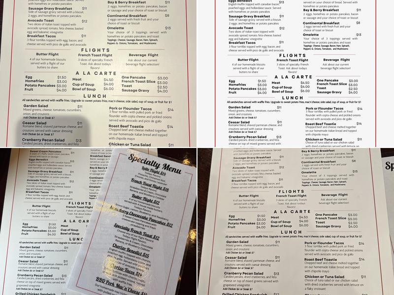 Bay and Berry Cafe Menu