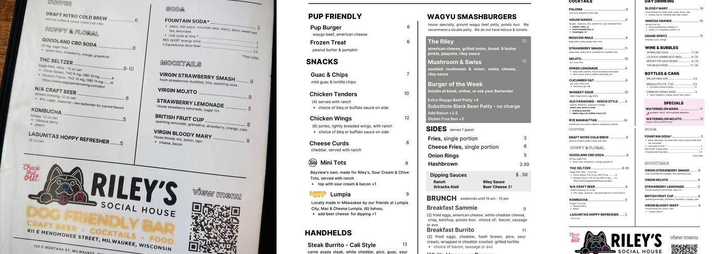 Riley’s Bar + Burger Menu
