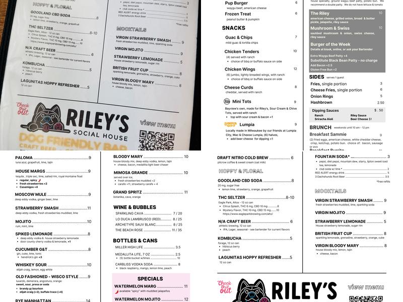 Riley’s Bar + Burger Menu
