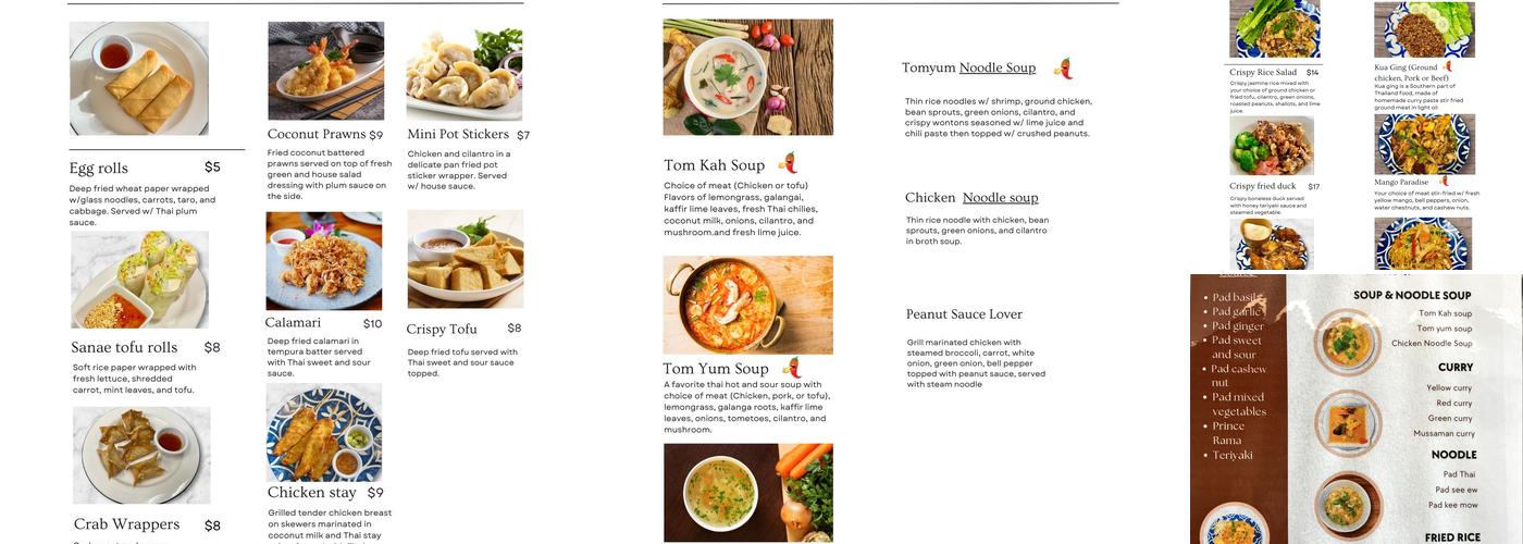 Sanae Thai Cuisine Menu