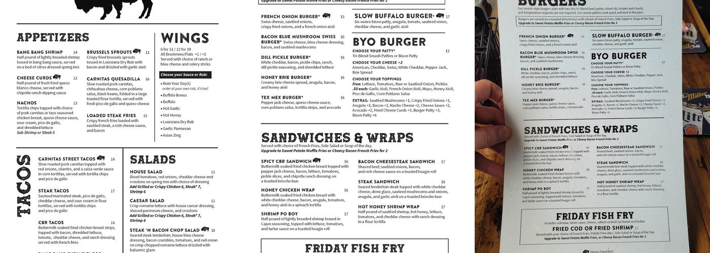 The Slow Buffalo Menu