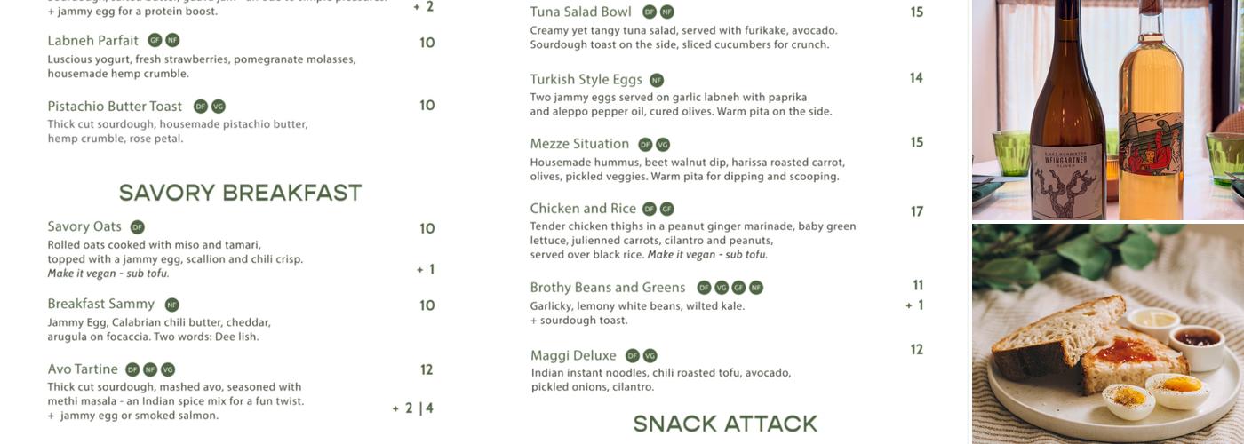 Jadu Cafe and Wine Bar Menu