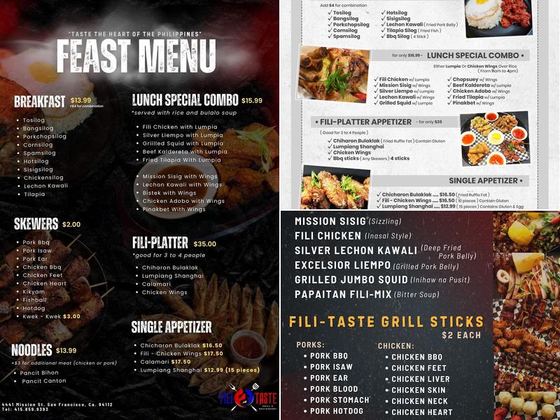 Fili-Taste Grill & Restaurant Menu