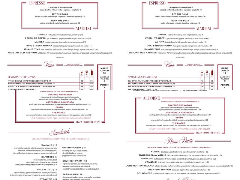 LaRosa's Italian Newburyport Menu