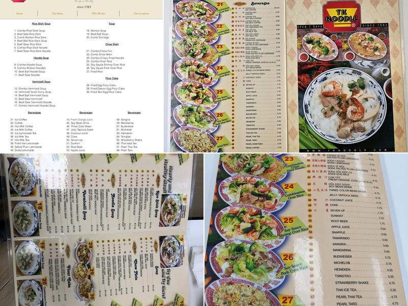 TK Noodle Menu